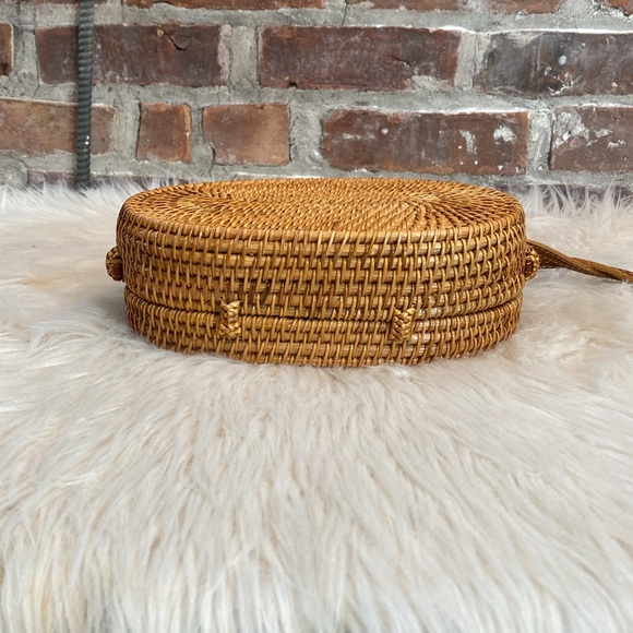 Oval Woven Rattan Bag with Long Leather Strap - Picture 7 of 16